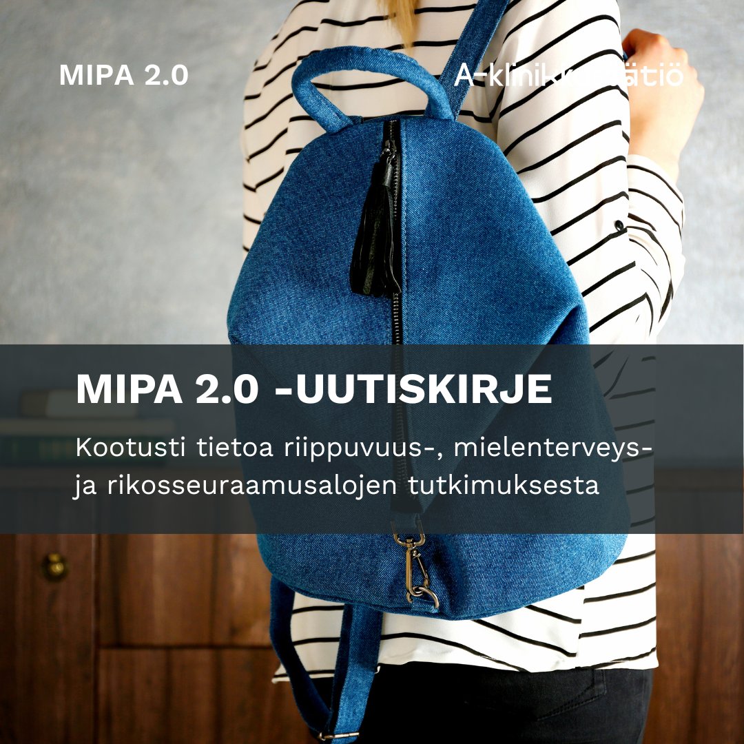 .<a href="/MIPAverkosto/">MIPAverkosto</a> uutiskirjeestä saat hankkeen kuulumisten lisäksi kootusti tietoa riippuvuus-, mielenterveys- ja rikosseuraamusalojen ajankohtaisesta tutkimuksesta.
Lue uutiskirje:
mailchi.mp/87fb55d19558/m…
Tilaa uutiskirje: a-klinikkasaatio.us4.list-manage.com/subscribe?u=6f…