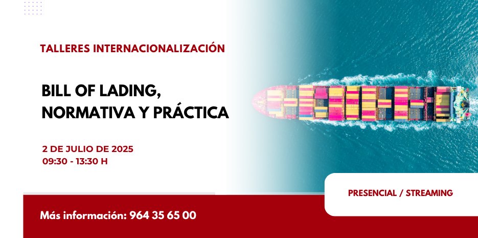 Internacional Cámara Castellón (@internac_camcs) on Twitter photo Nuevo taller de #internacionalizazión <a href="/camaracastellon/">Cámara Castellón</a>
Bill of Lading, normativa y práctica
📅 2 de julio de 2025 | 🕘 De 09:30 a 13:30h
📍 Modalidad presencial y streaming
camaracastellon.com/es/jornadas/jo… Nuevo taller de #internacionalizazión <a href="/camaracastellon/">Cámara Castellón</a>
Bill of Lading, normativa y práctica
📅 2 de julio de 2025 | 🕘 De 09:30 a 13:30h
📍 Modalidad presencial y streaming
camaracastellon.com/es/jornadas/jo…