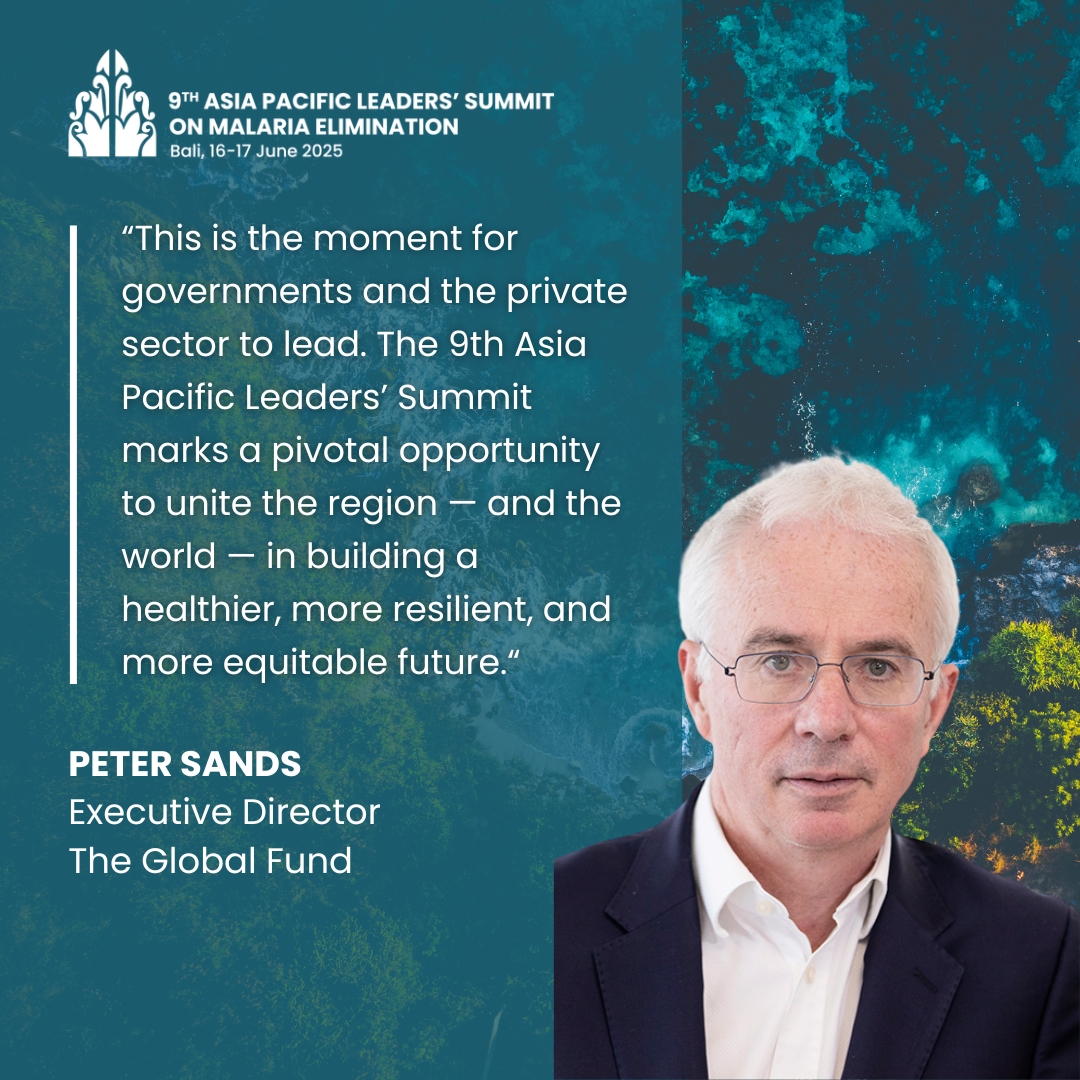 Asia Pacific Leaders Malaria Alliance (@aplma_malaria) on Twitter photo We’re honoured to welcome Peter Sands from <a href="/GlobalFund/">The Global Fund</a> to the 9th Asia Pacific Leaders' Summit on Malaria Elimination in 🇮🇩 next week! He will speak on the urgency of sustaining malaria financing to ensure decades of #MalariaElimination progress are not reversed. We’re honoured to welcome Peter Sands from <a href="/GlobalFund/">The Global Fund</a> to the 9th Asia Pacific Leaders' Summit on Malaria Elimination in 🇮🇩 next week! He will speak on the urgency of sustaining malaria financing to ensure decades of #MalariaElimination progress are not reversed.