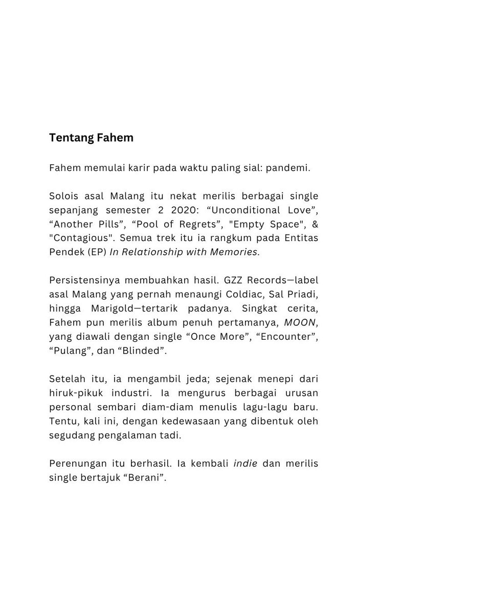 Lagi-lagi dipercaya <a href="/Irfanfahem/">mandisenenkamis</a> buat menulis rilisan pers lagunya.

Kali ini ada "Berani"-- single comeback-nya paska rabi.

Dengarkan di sini:
youtu.be/3SHAhzgPmIE?si…
