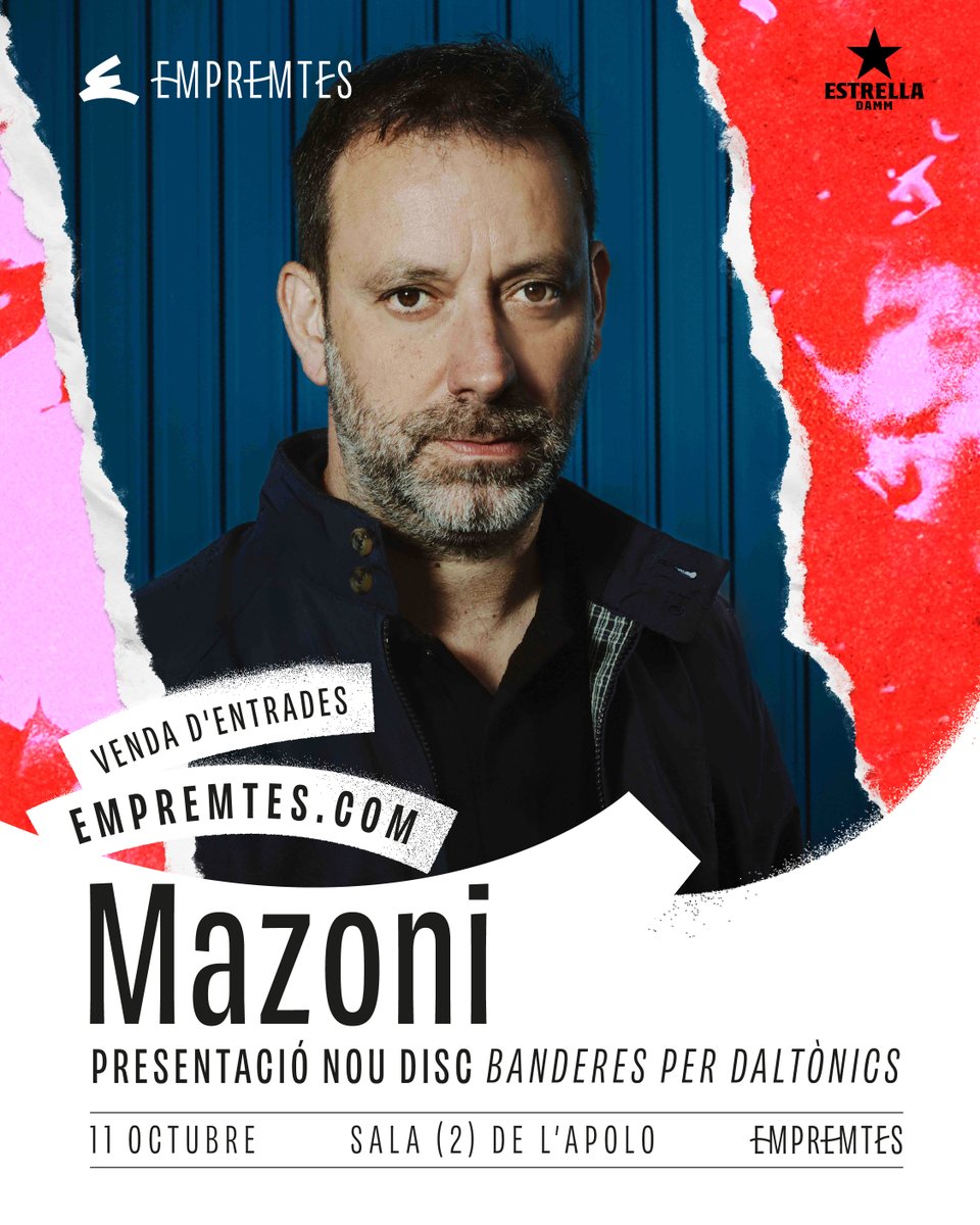 Mazoni torna al pop exquisit amb Banderes per daltònics, el seu primer disc en 4 anys! Cançons noves amb l'esperit de No tinc temps i Eufòria.

📅 11/10 · Sala (2) Apolo
🎟️ Entrades a empremtes.com
#Mazoni #Empremtes2025