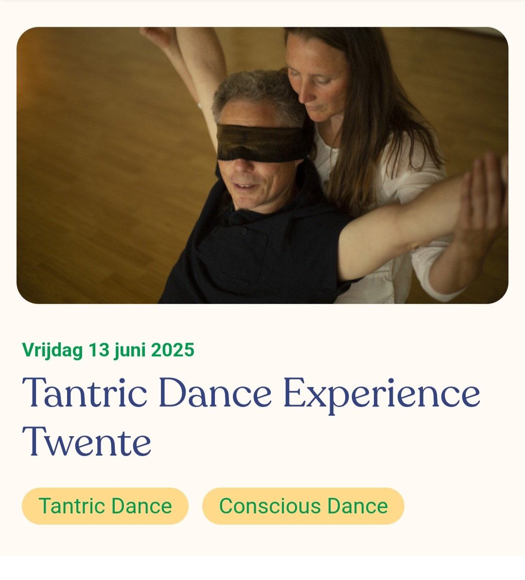 Tantramassagetr's tweet photo. A.s. Vrijdag Tantric Dance Experience in Enschede
Introductieprijs €17,50
Normaal: €24,50
Koop snel je ticket: https://t.co/0PPwnS1Seg

Tantric Dance is een dans vanuit de verbinding met onszelf om vervolgens contact te maken met de ander. https://t.co/rinseF3hue