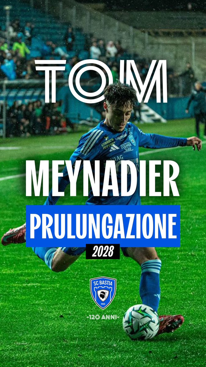 SCBastia's tweet image. Prulungazione !💥

Initialement lié au club jusqu’en 2026, le latéral bastiais Tom Meynadier prolonge son contrat jusqu’en 2028 ! 🦁

Forza Bastia ! 🔵⚪️

#sporting #scb #scbastia #sportingclubdebastia #sportingclubdibastia #forza