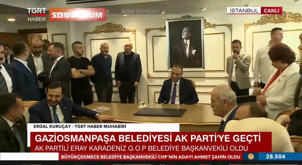 Seçimlerde CHP kazandığı halde belediye meclisinde yapılan oylamayla Gaziosmanpaşa Belediye Başkanvekili olan AKP’li Eray Karadeniz, başkanlık makamına oturdu.