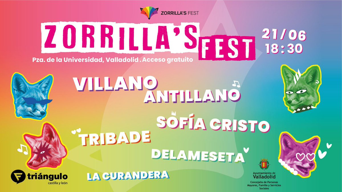 🎶 El concejal de Personas Mayores, Familia y Servicios Sociales, <a href="/Rodriniga/">Rodrigo Nieto</a>, presenta con <a href="/FTriangulo/">Fundación Triángulo</a> la 4ª edición del <a href="/ZorrillasFest/">Zorrillas's Fest</a>, el 21 de junio en la Plaza de la Universidad. 

Un concierto gratuito que celebra la diversidad con artistas como <a href="/delameseta/">DELAMESETA</a> o <a href="/Sofia_Deejay/">Sofía Cristo</a>.