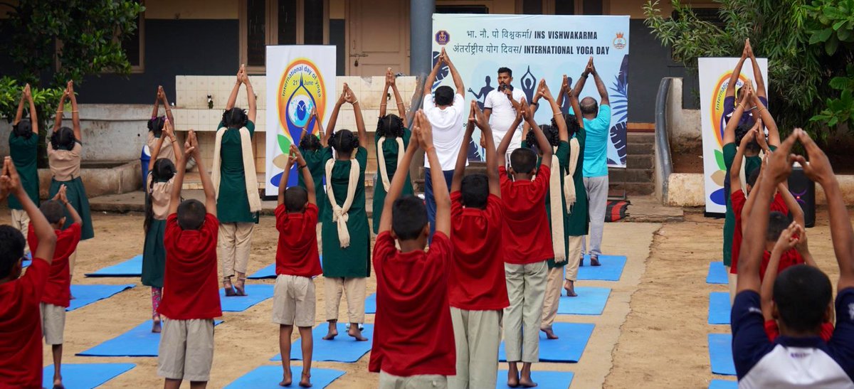 INS_Vishwakarma's tweet photo. 🧘‍♀️Smiles, Stretch &amp; Serenity 🌿

#INSVishwakarma conducted a Yoga session at PAPA(Public and Police Association) Home for underprivileged children. Spreading wellness, joy &amp; calm through mindful movement!🧒👧 

#NationFirst
#IndianNavy 
#YogaForAll 
#IDY2025
#MovementIsFreedom https://t.co/pHfPtxIpiz