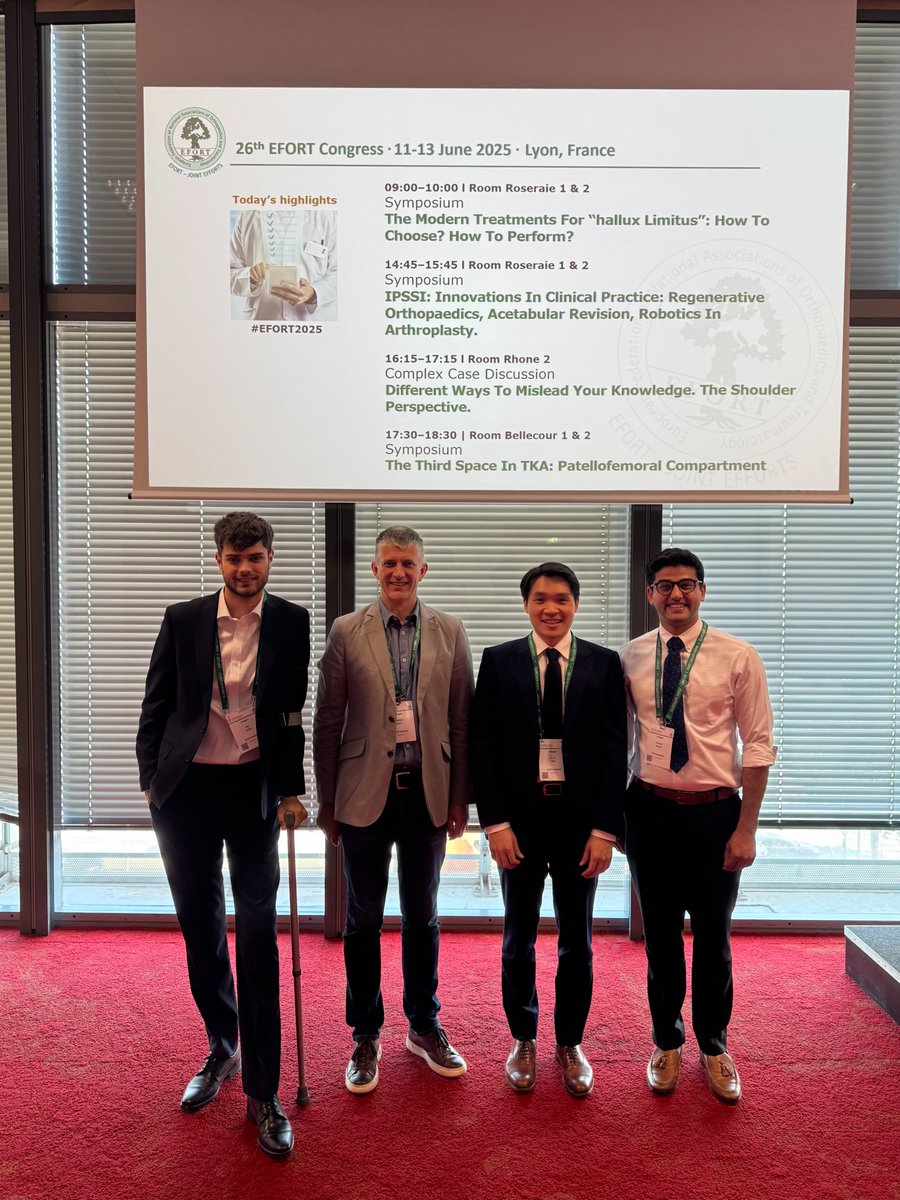 Oxford_Trauma's tweet image. Our team is currently presenting data from the WHiTE study at the EFORT Congress 2025. Great work by Matt, En Lin, Alex, and Amulya showcasing our findings on an international stage! #EFORT2025 #WHiTEstudy #TraumaResearch #OrthoScience #teamwork