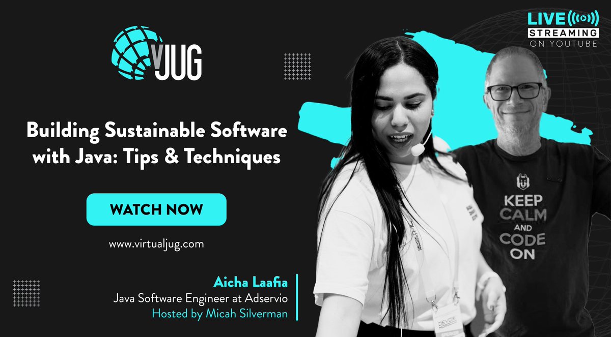 Sam Hepburn (@sammyhep) on Twitter photo ๐ฑ Excited for tonightโs #vJUG session!
Join <a href="/AichaLaafia/">fofo๐ฅ๐ฅ๐ฒ๐ฆ๐ซ๐ท</a> as she shares tips on building sustainable Java apps: efficient algorithms, cloud tools & more. Hosted by Micah Silverman โ๐ป
๐
June 11 | ๐ 6PM GMT
๐บ youtube.com/live/q6DM_sfRhโฆ
Letโs code greener! ๐ #Java #GreenTech ๐ฑ Excited for tonightโs #vJUG session!
Join <a href="/AichaLaafia/">fofo๐ฅ๐ฅ๐ฒ๐ฆ๐ซ๐ท</a> as she shares tips on building sustainable Java apps: efficient algorithms, cloud tools & more. Hosted by Micah Silverman โ๐ป
๐
June 11 | ๐ 6PM GMT
๐บ youtube.com/live/q6DM_sfRhโฆ
Letโs code greener! ๐ #Java #GreenTech