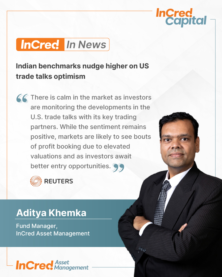 IncredCapital's tweet image. In an exclusive feature by Reuters, Aditya Khemka, Fund Manager at InCred Asset Management, discusses how Indian equity markets are set to open on a positive note—driven by renewed optimism over U.S.-China trade negotiations and robust domestic economic indicators.

Read the full…