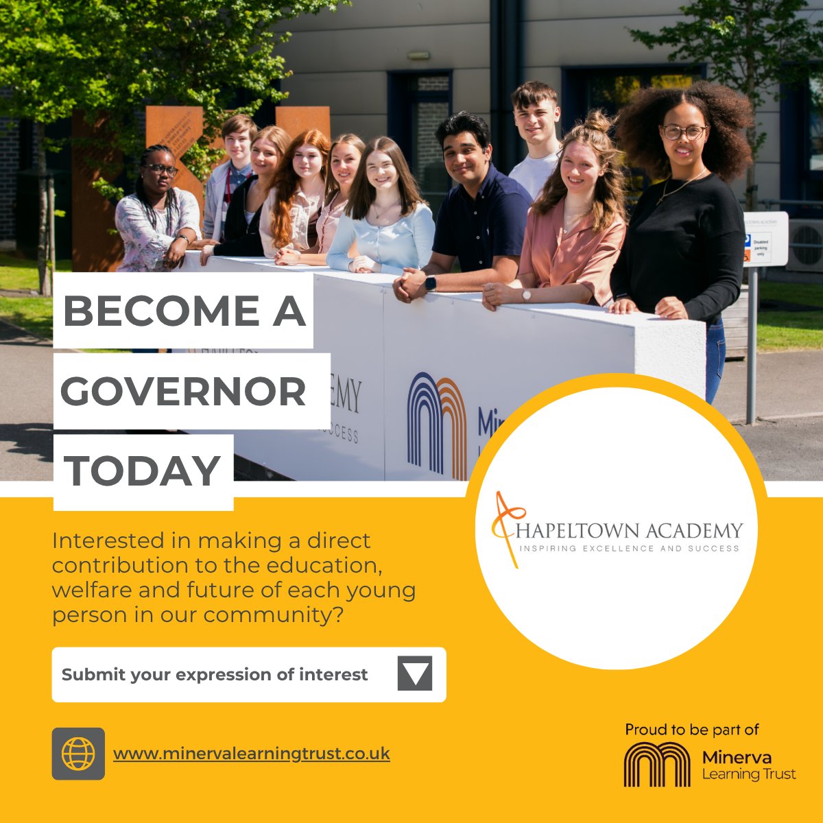 MinervaTrust's tweet image. 🌟 Help Shape the Future at Chapeltown Academy! 🌟
We're seeking passionate volunteers to join Chapeltown's Local Governing Body. Use your skills to make a real impact in education.
📍 Apply now: minervalearningtrust.co.uk/work-with-us/v…
#Volunteer #GovernorsNeeded #MinervaLearningTrust