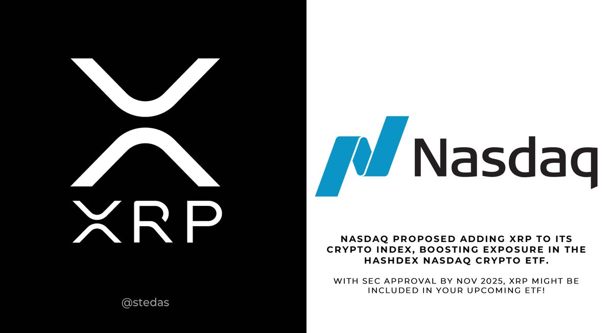 🔥Nasdaq proposed adding $XRP to its crypto index, Hashdex Nasdaq Crypto ETF

If the SEC gives the green light by November, #XRP could soon be part of the next ETF! 🚀 #fintech