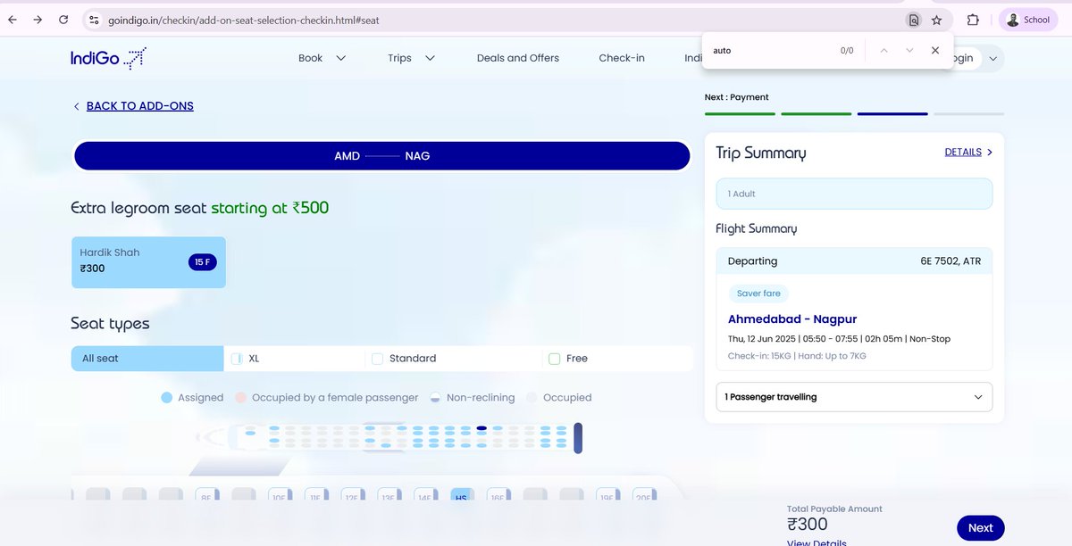 simply_hardik's tweet photo. @IndiGo6E Please help me where is the option of auto seat assignment on this page? https://t.co/4J9xXXEv0D
