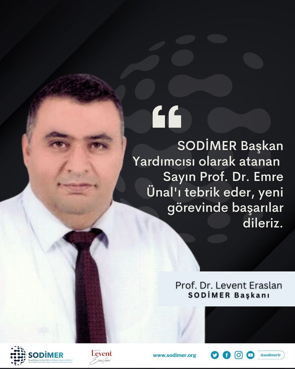 SODİMER (@sodimertr) on Twitter photo SODİMER Yönetim Kurulu Üyesi Prof.Dr. Emre Ünal, Başkan Yardımcısı olarak atanmıştır.
Değerli hocamızı tebrik eder, çalışmalarında başarılar dileriz.
<a href="/drleventeraslan/">Prof.Dr.Levent Eraslan</a>
<a href="/emre_unal/">Prof. Dr. Emre ÜNAL</a>
#sodimer SODİMER Yönetim Kurulu Üyesi Prof.Dr. Emre Ünal, Başkan Yardımcısı olarak atanmıştır.
Değerli hocamızı tebrik eder, çalışmalarında başarılar dileriz.
<a href="/drleventeraslan/">Prof.Dr.Levent Eraslan</a>
<a href="/emre_unal/">Prof. Dr. Emre ÜNAL</a>
#sodimer