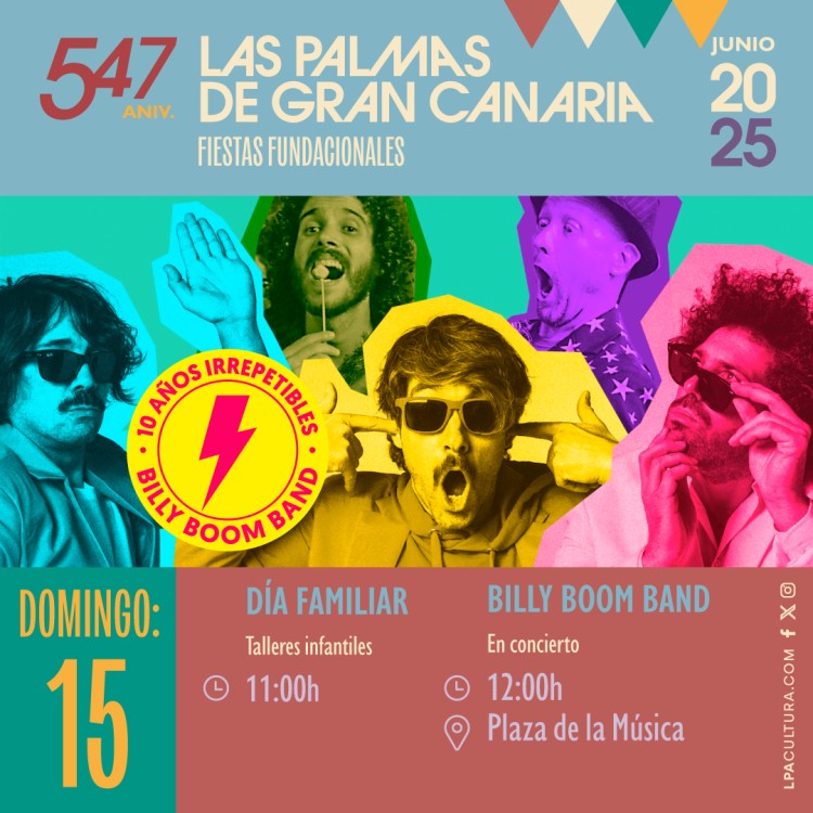 ¿Un plan para TODA la familia? ¡Por supuesto! El próximo domingo 15 de junio, en la plaza da la música tendremos el conciertazo de la <a href="/BillyBoomBand/">Billy Boom Band</a> celebrando sus 10 años y los 9 de su primer concierto en la isla. Vente con el perro, tu prima y la abuela! Es gratis!