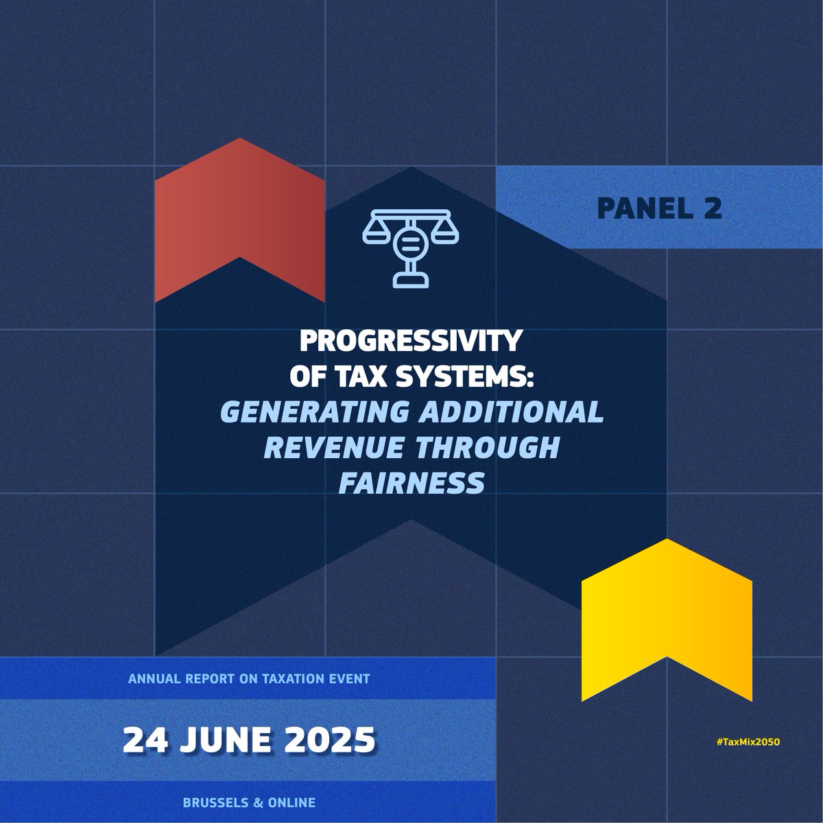 📊How can tax systems promote fairness and raise revenue?

Join us on 24 June to learn more 👉 europa.eu/!yRGJjY

Panel 2 dives into topics such as:
🔹Wealth &amp; capital income taxation
🔹Progressivity beyond labour taxes
🔹Rethinking dual income tax models
#TaxMix2050