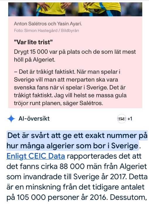 Så jävla sorgligt. Sverige möter Algeriet på hemmaplan och läktaren fylls av bidragsimporter som ”flytt” från det land de nu hejar på 🤮 Blir fan äcklad! Åk hem för fan!