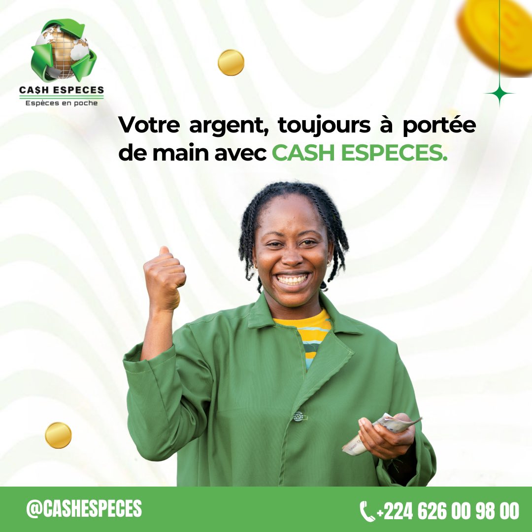 Besoin de liquidités rapidement et en toute sécurité ? 

Faites nous confiance pour avoir vos espèces en poche, quand vous en avez besoin.

𝐂𝐚𝐬𝐡 𝐄𝐬𝐩𝐞̀𝐜𝐞𝐬, 𝐞𝐬𝐩𝐞̀𝐜𝐞 𝐞𝐧 𝐩𝐨𝐜𝐡𝐞 !

#CashEspeces #TransfertDargent #ChangeDevises #Guinée