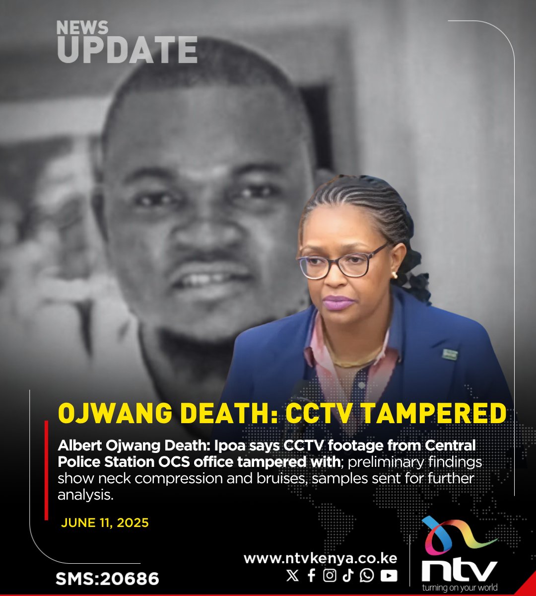 Albert Ojwang Death: Ipoa says CCTV footage from Central Police Station OCS office tampered with; preliminary findings show neck compression and bruises, samples sent for further analysis.