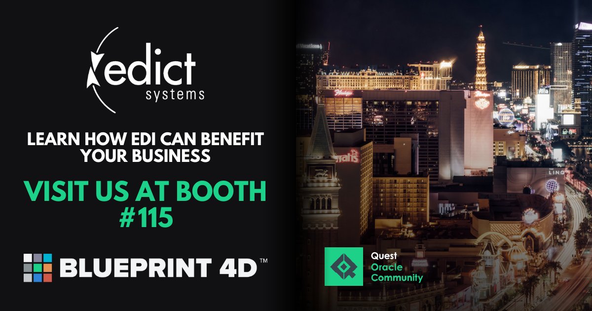 EdictSystems's tweet image. Visit Edict Systems during #BLUEPRINT4D at Booth 115 to learn about EDI integration solutions. We look forward to connecting with you. #Oracle