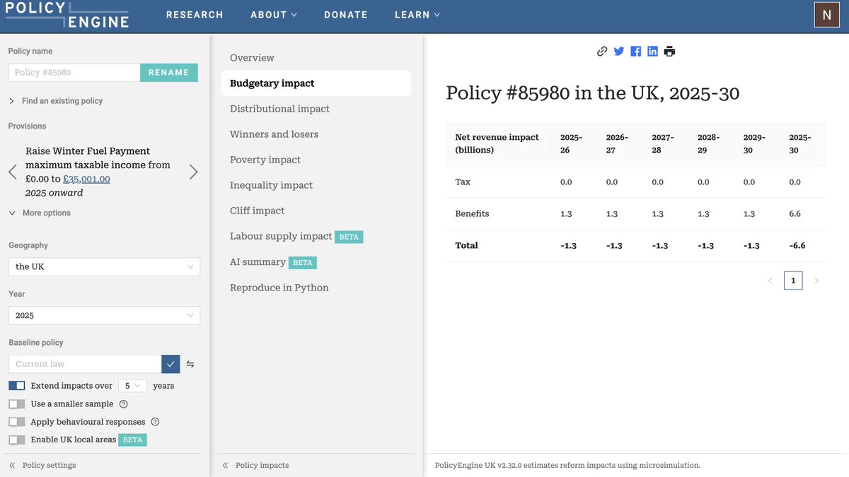 PolicyEngine replicates the government's cost estimate for the WFA means-test reform (1.3bn vs 1.25bn) policyengine.org/uk/policy?focu…