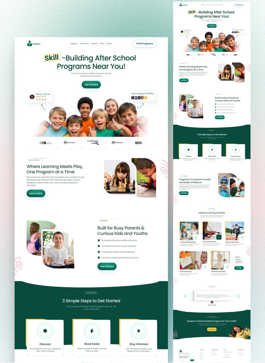 MercyUIUXdesign's tweet image. Landing Page for a Trusted after school platform called BuildNest π€
Need a designer for your next project? Let's work together π€