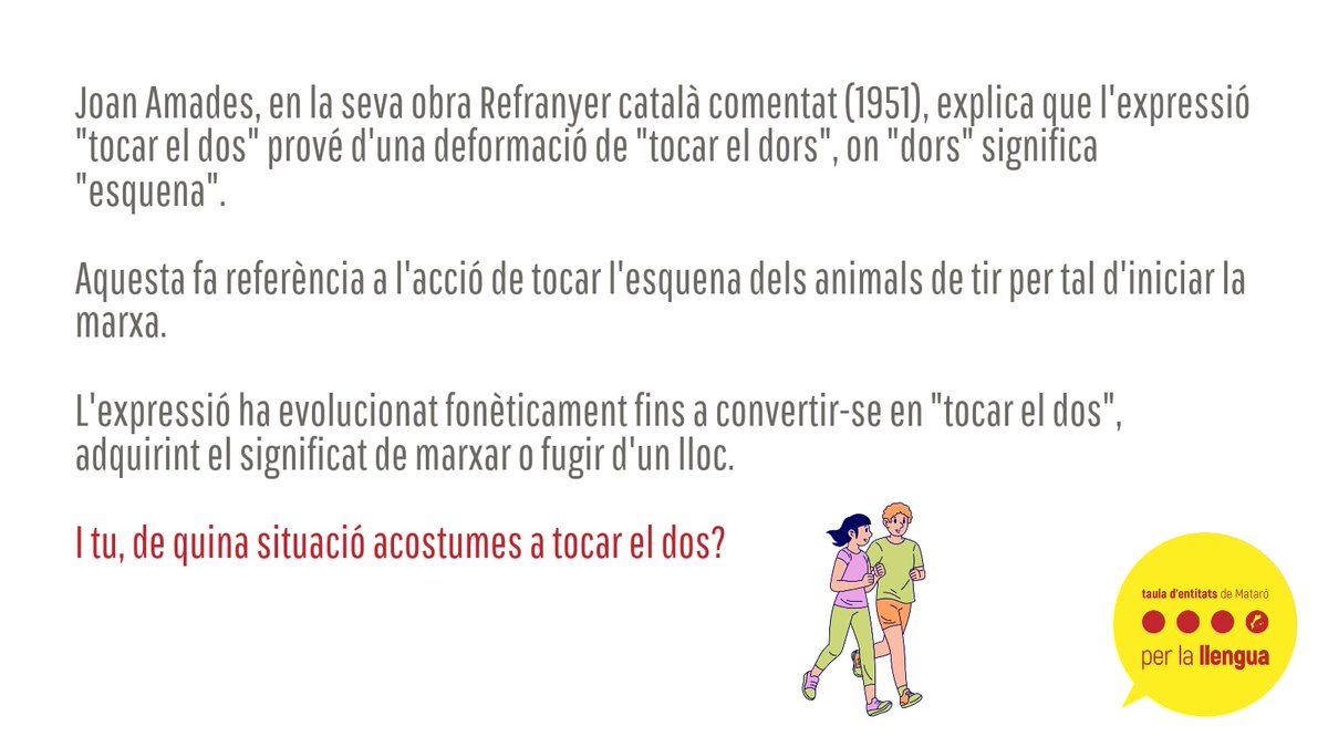 La riquesa del #català ens regala frases fetes i expressions d'allò més curioses. Vols conèixer el seu origen? Comencem amb "Tocar el dos" 👇
