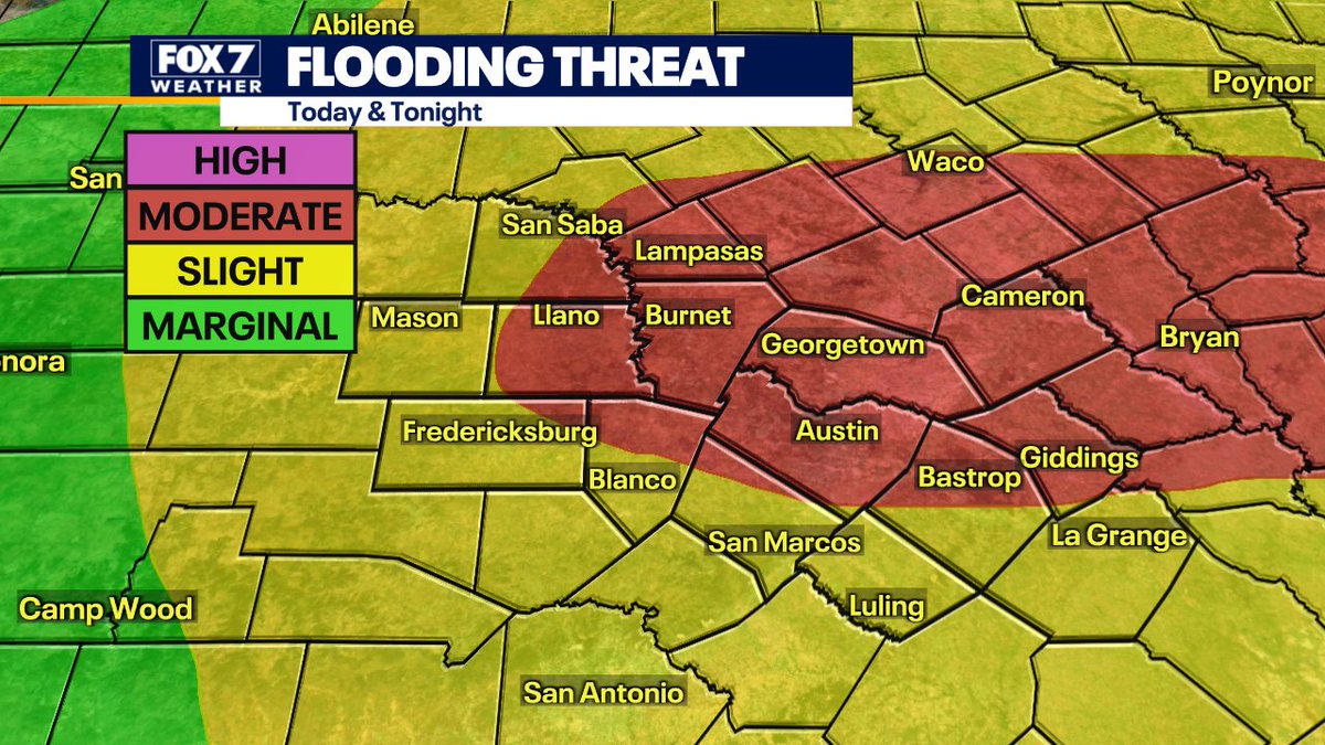 Parts of Central Texas is under a moderate risk of flooding for the first time in 4 years.