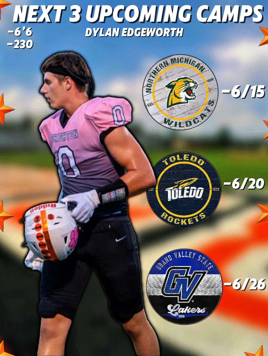 Dylan Edgeworth (@edgeworth2026) on Twitter photo Here are my next three upcoming camps❗️<a href="/CoachKlaus68/">Brendan Klaus</a> <a href="/godogs_football/">Brighton Football</a> <a href="/NMU_CoachRich/">Shane Richardson</a> <a href="/CoachCooperGVSU/">Scott Cooper</a> <a href="/bradbezGVSU/">Brad Bez</a> <a href="/CoachDSage/">Coach Sage Toledo</a> <a href="/CoachElijahF/">Elijah Fernandez</a> <a href="/Jamahl_Johnson/">Jamahl Johnson</a> Here are my next three upcoming camps❗️<a href="/CoachKlaus68/">Brendan Klaus</a> <a href="/godogs_football/">Brighton Football</a> <a href="/NMU_CoachRich/">Shane Richardson</a> <a href="/CoachCooperGVSU/">Scott Cooper</a> <a href="/bradbezGVSU/">Brad Bez</a> <a href="/CoachDSage/">Coach Sage Toledo</a> <a href="/CoachElijahF/">Elijah Fernandez</a> <a href="/Jamahl_Johnson/">Jamahl Johnson</a>