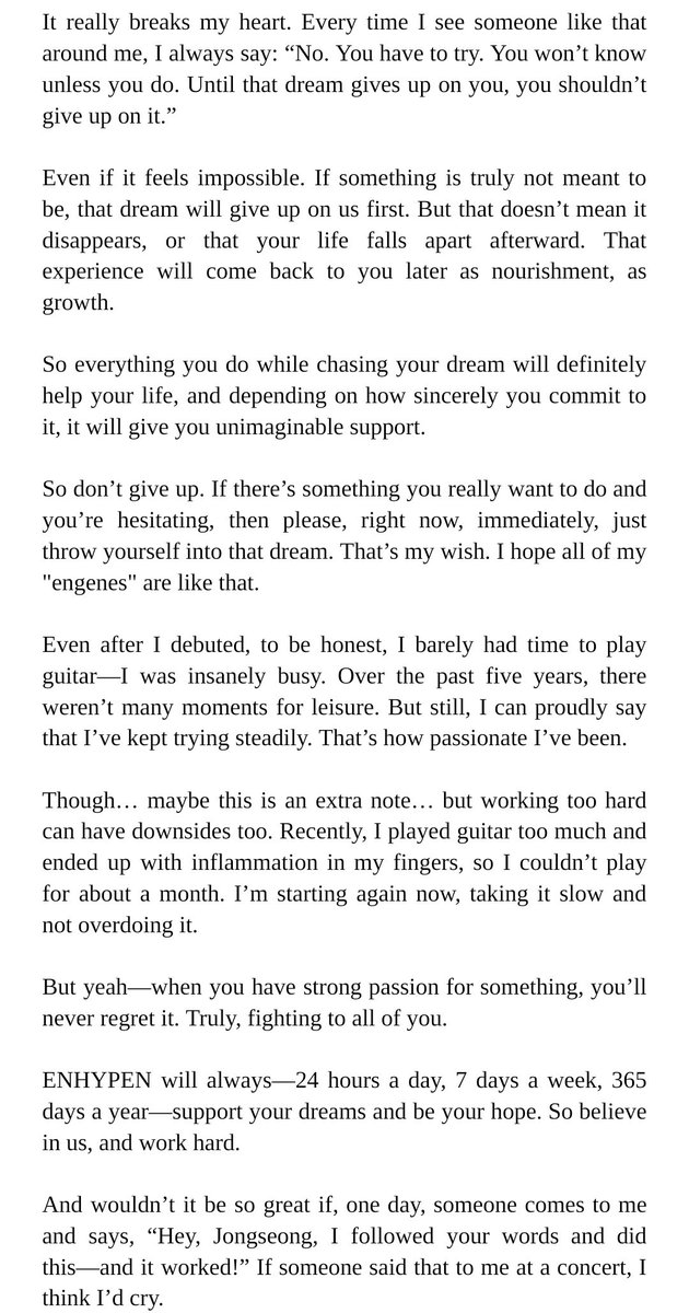Jaywonhugs's tweet image. a whole translation of jay saying that we must not give up our dreams and enhypen will always be there for us 🥹🤍