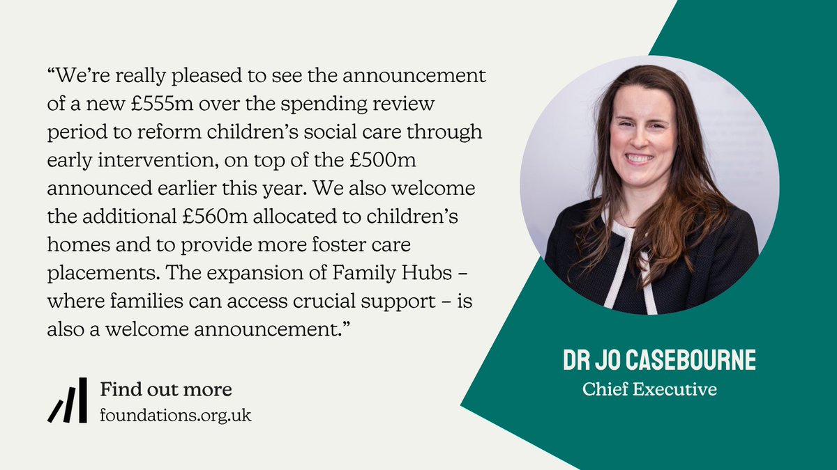 Foundations (@foundationsww) on Twitter photo We're pleased to see new investment in today's #SpendingReview for early intervention to support vulnerable children & families before they reach crisis point. Read <a href="/jocasebourne/">Jo Casebourne</a>'s response in full 👉 foundations.org.uk/press-release/… We're pleased to see new investment in today's #SpendingReview for early intervention to support vulnerable children & families before they reach crisis point. Read <a href="/jocasebourne/">Jo Casebourne</a>'s response in full 👉 foundations.org.uk/press-release/…
