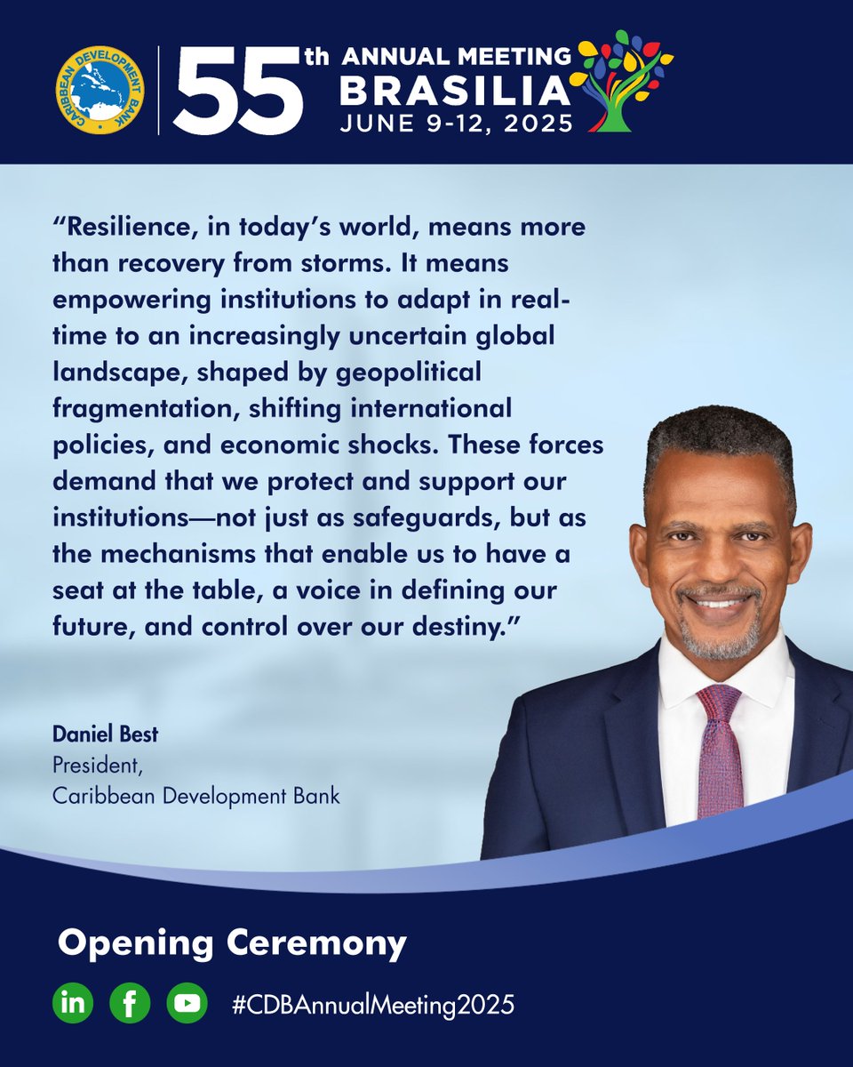 At #CDBAnnualMeeting2025 President Daniel Best outlined a bold strategy to transform the Caribbean, focusing on resilience, innovation, inclusivity. With climate action, digital infrastructure and governance reforms at its centre, the region is on route to a sustainable future.