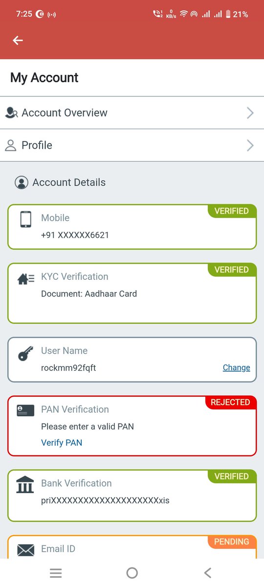 Code_0_Prince's tweet photo. @My11Circle i having withdrawal issue 
It asked for kyc .. i entered my adhaar no. It accepted but showing my pan is linked to another account . @My11Circle  please look into the matter https://t.co/EU1mkKeDM7