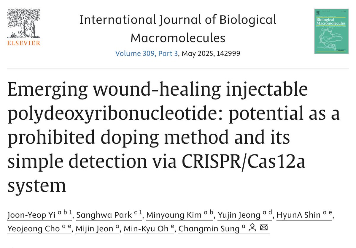 Polydeoxyribonucleotide (PDRN) can promote wound healing and may have performance-enhancing effects. Researchers successfully developed a highly sensitive and specific method to detect PDRN misuse using the CRISPR-Cas12a system. #antidoping #cleansport

sciencedirect.com/science/articl…