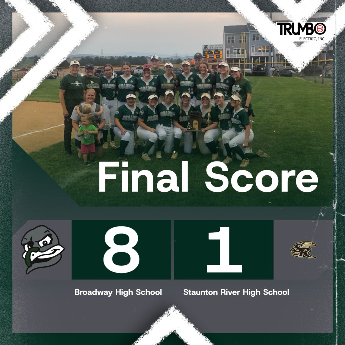 With the win, Broadway advances to the Class 3 state semi-finals to take on New Kent High School. Game time is 1:30 on Friday, June 13.  Location is Fluvanna County High School.  Tickets can be purchased here:  gofan.co/event/3648537?…