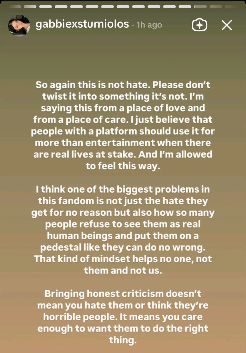I love Gabbie and I agree with everything she said. I really wish the triplets were more vocal and use their platform to speak up when things like what is happening rn in the US. I know they have a good heart but a simple repost could help and bring so much awareness