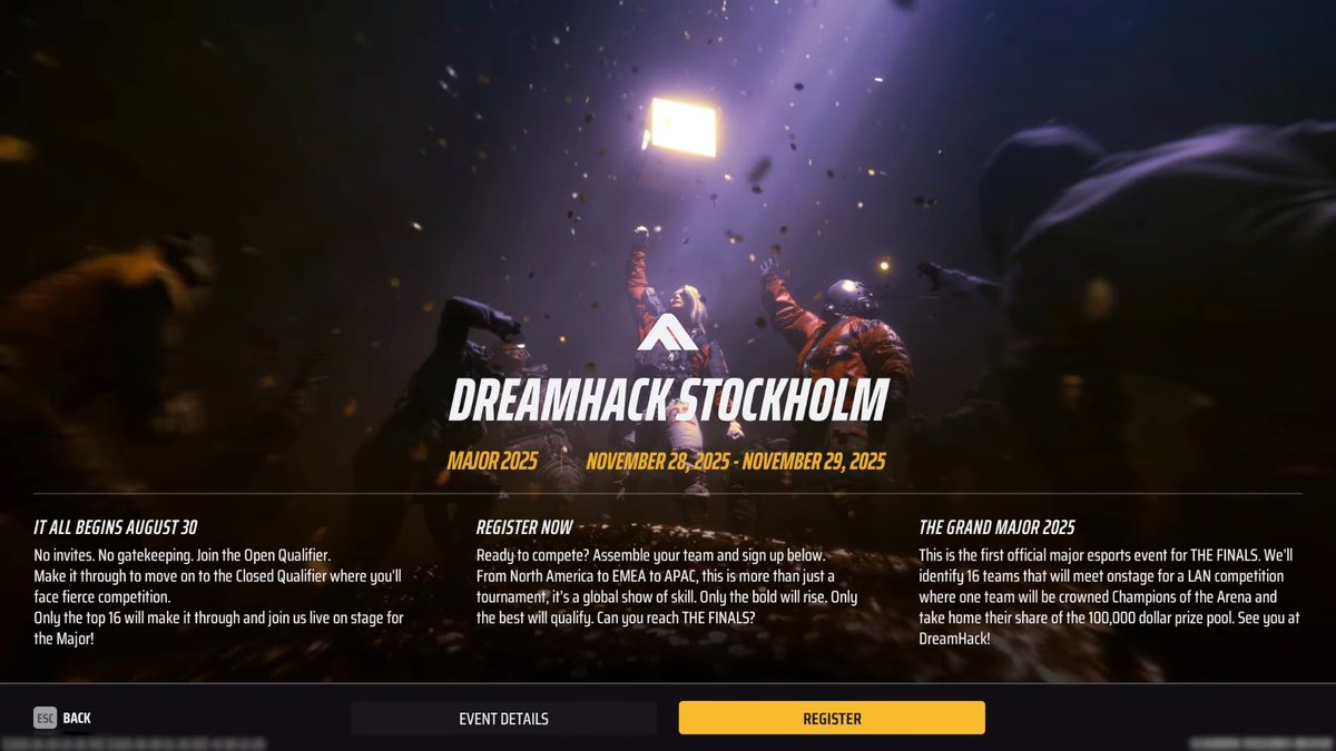 NEW ESPORTS TAB | #THEFINALS 

- First Open Qualifier will take place on August 30th