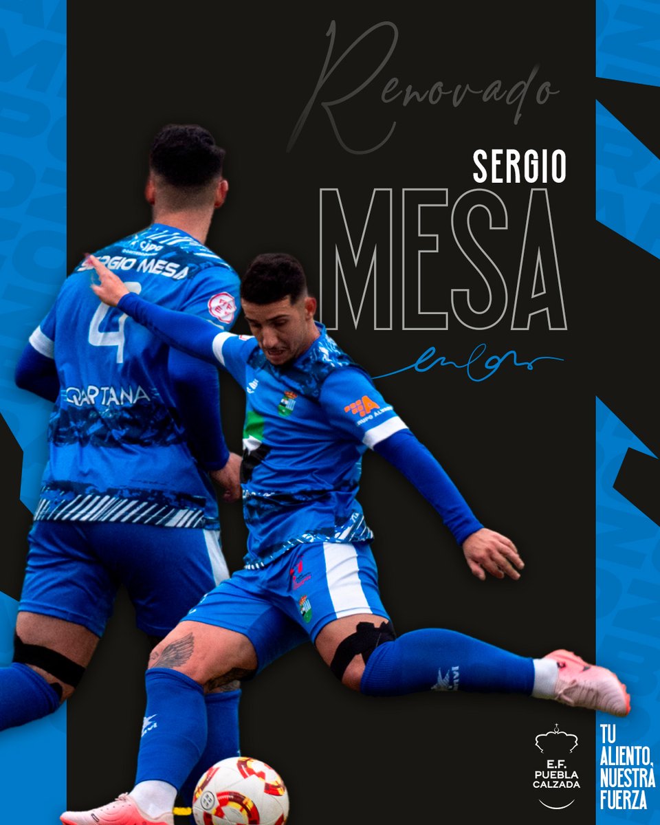 E.F. Puebla de la Calzada (@pueblaef) on Twitter photo ☑️ #Oficial: 🆕 #𝗥𝗘𝗡𝗢𝗩𝗔𝗖𝗜𝗢́𝗡
🤝 <a href="/sergiomv49/">Sergio Mesa</a> seguirá defendiendo el escudo de la #EFP una temporada más.
🔒 Lateral y central con oficio, personalidad y carácter para el equipo poblanchino.
🗣️ #TuAlientoNuestraFuerza
💪 #VMP | #EFP ‘A’ 🔵⚪ ☑️ #Oficial: 🆕 #𝗥𝗘𝗡𝗢𝗩𝗔𝗖𝗜𝗢́𝗡
🤝 <a href="/sergiomv49/">Sergio Mesa</a> seguirá defendiendo el escudo de la #EFP una temporada más.
🔒 Lateral y central con oficio, personalidad y carácter para el equipo poblanchino.
🗣️ #TuAlientoNuestraFuerza
💪 #VMP | #EFP ‘A’ 🔵⚪
