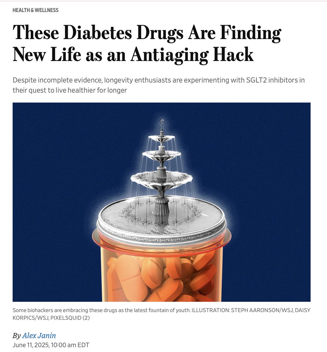 Eric Topol (@erictopol) on Twitter photo The sodium-glucose transporter (SGLT2) drugs for diabetes have some senolytic properties (getting rid of senescent cells) and better than expected health outcomes. They are candidate drugs for extending healthspan (as also reviewed in SUPER AGERS)
by <a href="/AlexLJanin/">Alex Janin</a> The sodium-glucose transporter (SGLT2) drugs for diabetes have some senolytic properties (getting rid of senescent cells) and better than expected health outcomes. They are candidate drugs for extending healthspan (as also reviewed in SUPER AGERS)
by <a href="/AlexLJanin/">Alex Janin</a>