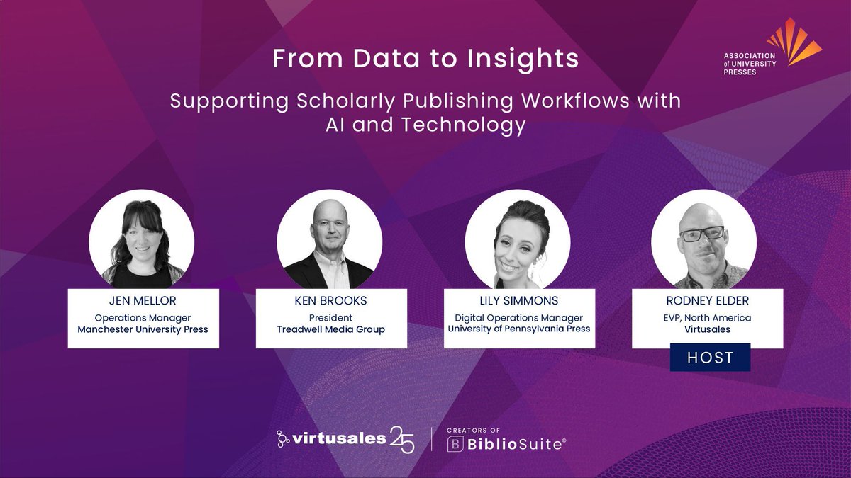 Join us for this week's insightful panel at the <a href="/aupresses/">AUPresses 📚</a> Annual Virtual Meeting!

💡 From Data to Insights: Supporting Scholarly Publishing Workflows with AI and Technology
💻: 1:15-2:30 pm EDT

Add it to your calendar here: whova.com/web/TpWjMk1CSW…
