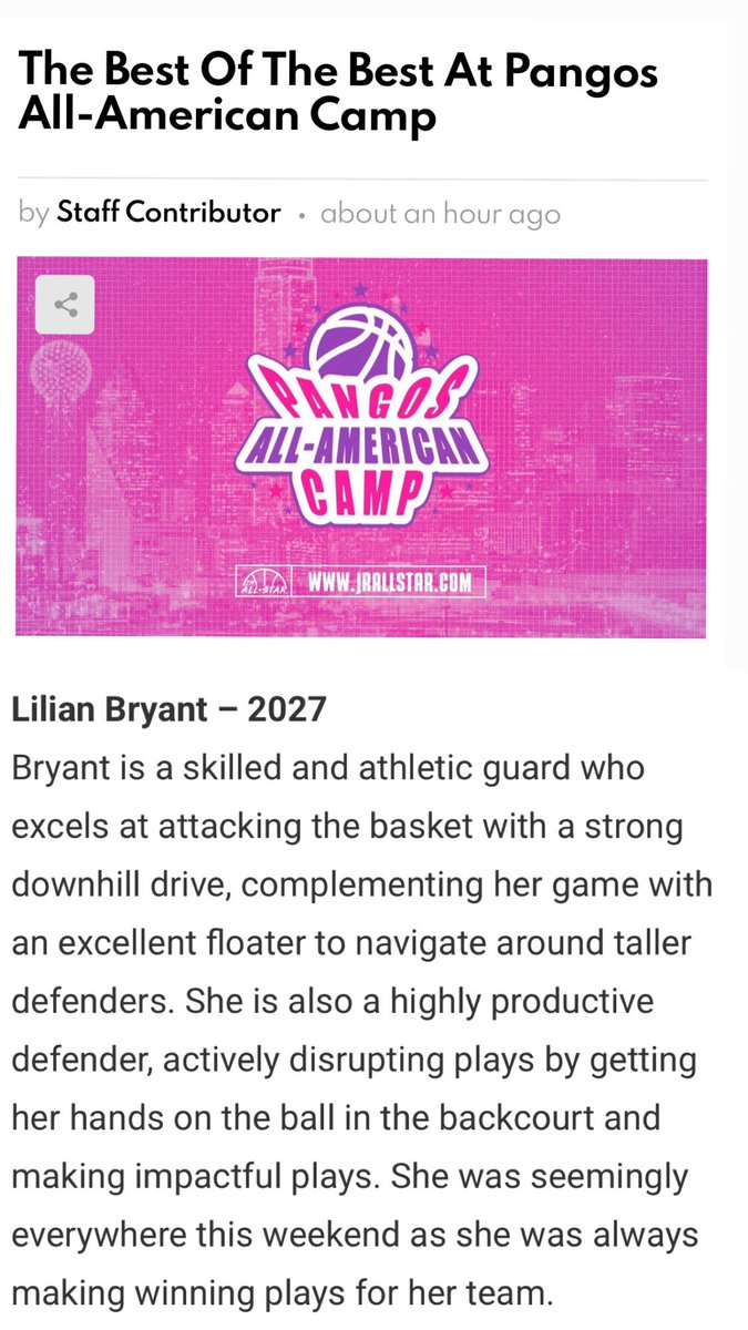 Lilian Bryant (@liliansbryant) on Twitter photo Had fun competing this last weekend. Appreciate the invite <a href="/PangosGirls/">PangosGirls</a> . Thanks <a href="/JrAllStarBB/">Jr. All-Star Girls Basketball</a> for the write up!
<a href="/TLSBasketball/">Texas LoneStar</a> Had fun competing this last weekend. Appreciate the invite <a href="/PangosGirls/">PangosGirls</a> . Thanks <a href="/JrAllStarBB/">Jr. All-Star Girls Basketball</a> for the write up!
<a href="/TLSBasketball/">Texas LoneStar</a>