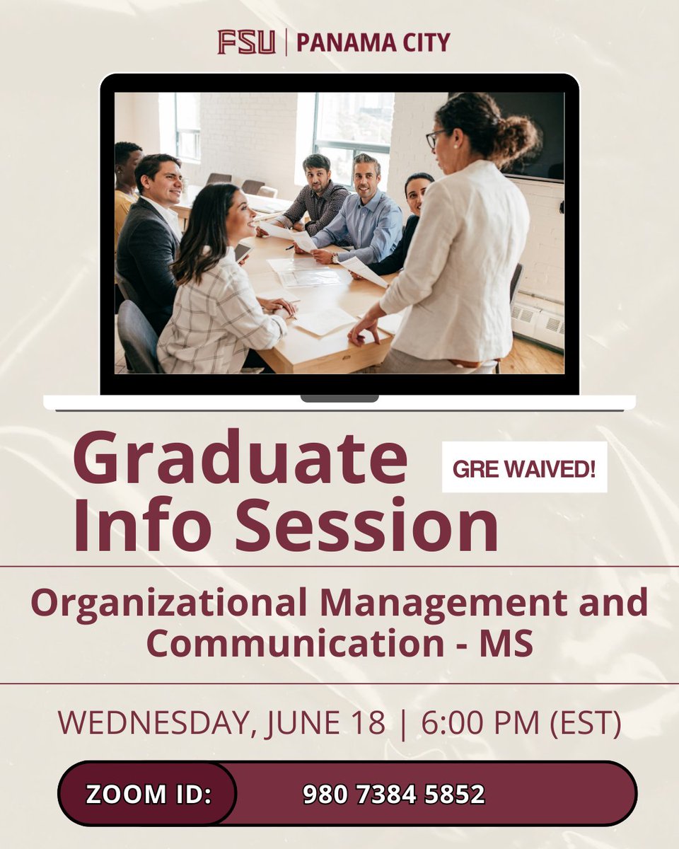 Florida State University Graduate School (@fsugradschool) on Twitter photo Advance your leadership and communication skills with FSU’s fully online MS in Organizational Management & Communication. Join this info session to explore the program, admissions process, and how to apply. Register at: connect.fsu.edu/portal/gradinfo. Cristina Doan, Rep– cdoan@fsu.edu Advance your leadership and communication skills with FSU’s fully online MS in Organizational Management & Communication. Join this info session to explore the program, admissions process, and how to apply. Register at: connect.fsu.edu/portal/gradinfo. Cristina Doan, Rep– cdoan@fsu.edu