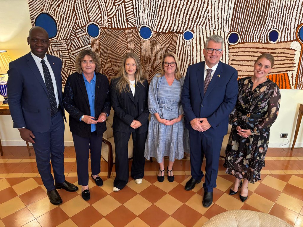 AusAmbHolySee's tweet image. Today we welcomed Grace Forrest and Franca Pellegrini of @WalkFree / Global Freedom Network to discuss our shared commitment to combat modern slavery, including by engaging with faith leaders. We were also joined by subject experts Dr Alessandra Morelli and Jean-Rene Bilongo.