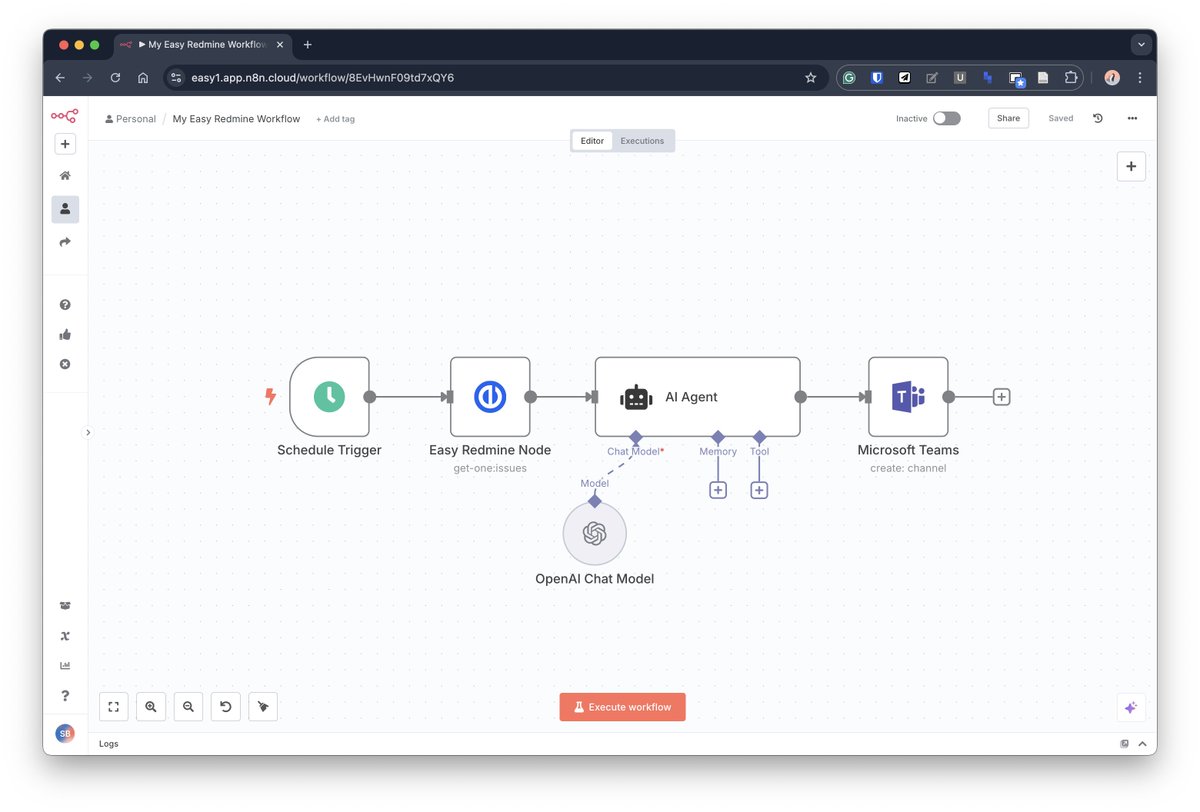 EasyRedmine's tweet image. Easy Redmine joins @n8n_io Cloud!
Automate issues, leads & more in 1 click!
🔵 Connect your project data with AI agents.
🔵 Use pre-built templates to improve your business processes.
Full walkthrough + screenshots: bit.ly/4kuzDPM
#n8n #aiagent #automation
