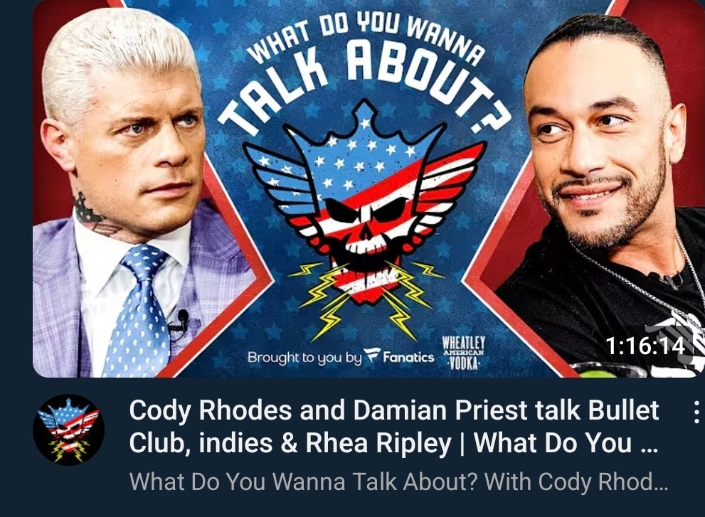 ArtOfCody94's tweet photo. About to start my day by watching @CodyRhodes new episode of his podcast, What You Wanna Talk About with Damian Priest @ArcherOfInfamy now on YouTube and also on Spotify.
#CodyRhodes #WWE #YouTube #Spotify #QB1 #Wheatly https://t.co/ij49bvJbW1