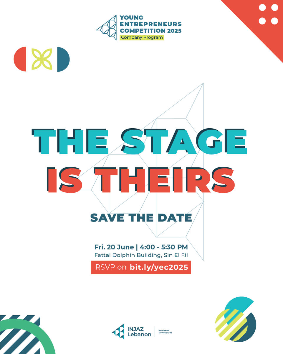 INJAZ Lebanon (@injazlebanon) on Twitter photo You know what time of year it is – YEC is back!
Join us on June 20 at Fattal Group to see 🇱🇧’s brightest youth compete for the national award & a spot at the regional #YEC in Egypt✨
🔗RSVP by June 17 at bit.ly/yec2025
<a href="/INJAZAlArab/">INJAZ Al-Arab</a> #YEC2025 #CP2025 You know what time of year it is – YEC is back!
Join us on June 20 at Fattal Group to see 🇱🇧’s brightest youth compete for the national award & a spot at the regional #YEC in Egypt✨
🔗RSVP by June 17 at bit.ly/yec2025
<a href="/INJAZAlArab/">INJAZ Al-Arab</a> #YEC2025 #CP2025
