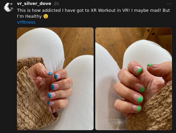 This is next level dedication.

When a user likes XRWorkout so much that they paint their nails in the color of the ingame targets 🤯

That made our day 💙💚