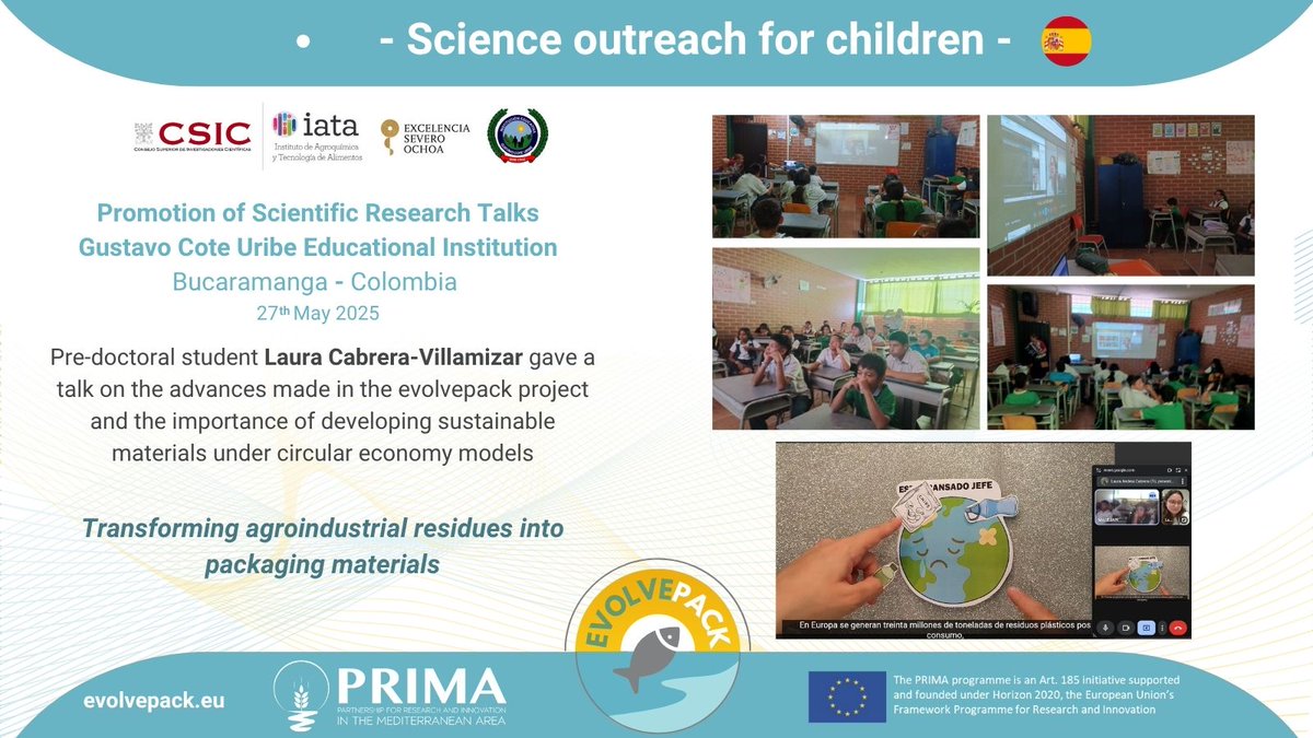 👋Hi everyone!
Inspiring young minds in Bucaramanga, COL 🇨🇴! <a href="/landrea_3/">Laura Andrea Cabrera</a>  (<a href="/iata_csic/">IATA CSIC</a>) shared how agricultural waste becomes sustainable packaging, sparking scientific interest in 12-13-year-old students.🌱 <a href="/PrimaProgram/">PRIMA Program Mediterranean Partnership 🇪🇺</a> <a href="/FoodPackGroup/">Packaging Group</a>
