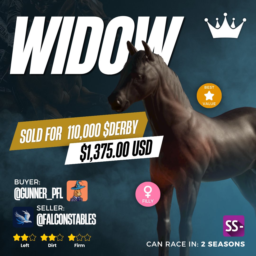 Welcome to the big show, Widow! 

Good get, <a href="/Gunner_PFL/">Gunner from BEST VALUE Stables</a>