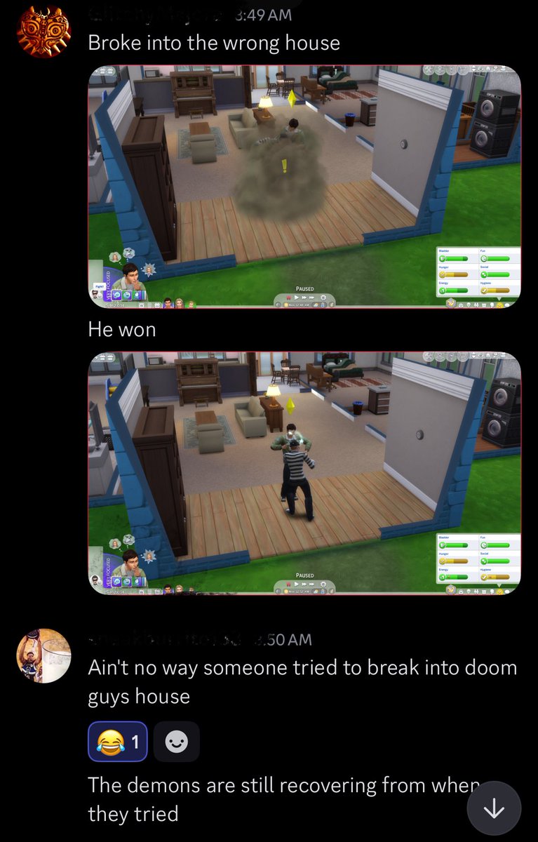 GlitchyMajora's tweet image. I was bored so I gave Doom Guy his family back on Sims 4. I was having fun then some robber tried robbing the house.
