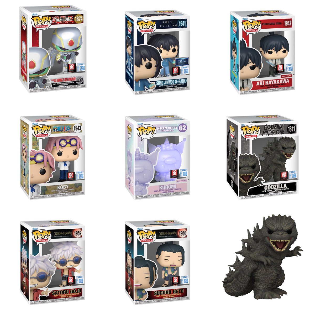 Here are the early links for the Anime Expo exclusives! These will be available on 7/3 at Funko.
.
Anime Expo
Gojo - distracker.info/3FUcuHt
Geto - distracker.info/43UIfZ3
Godzilla - distracker.info/4kCJgw0
Aki - distracker.info/4e40MH6
Kuromi - distracker.info/4jMAdr1
Elemental